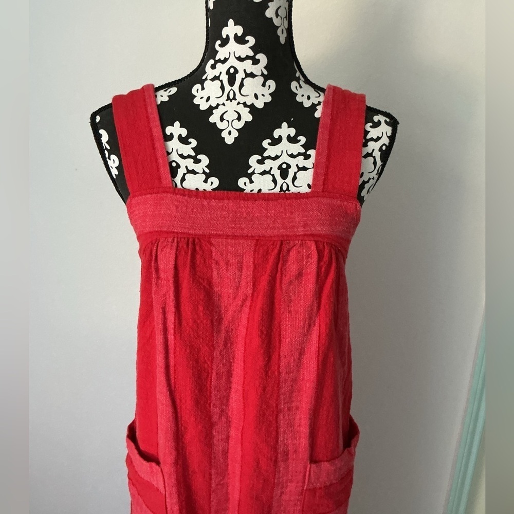 Anthropologie Maeve Women’s Dress Size Large Tonal Stripe Red Midi Paper bag SzS - Picture 5 of 14